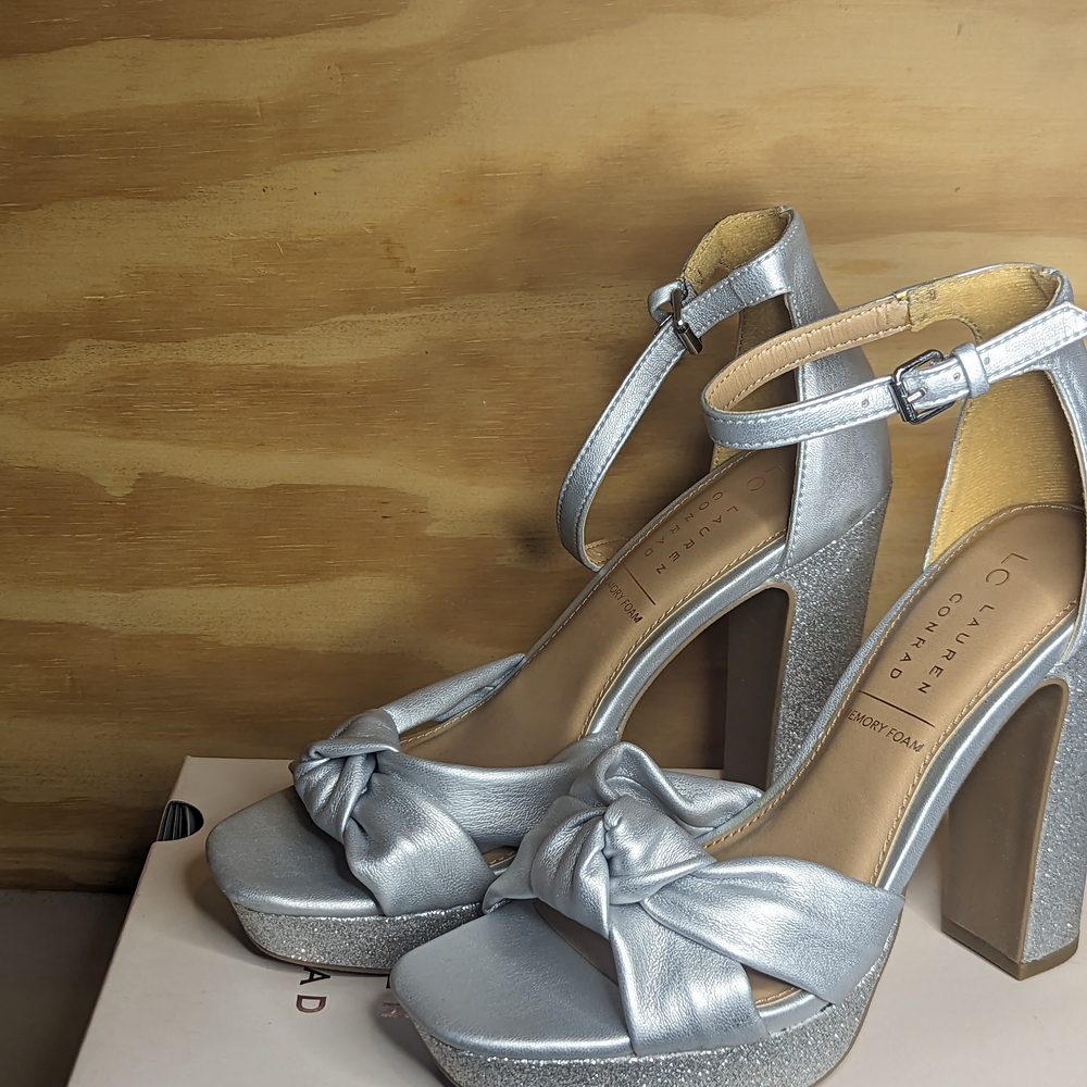Silver Platform Heels with Ankle Strap